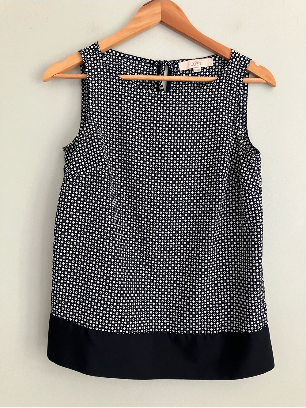 LOFT Navy and White Geometric Patterned Color Block Tank Blouse Size XS